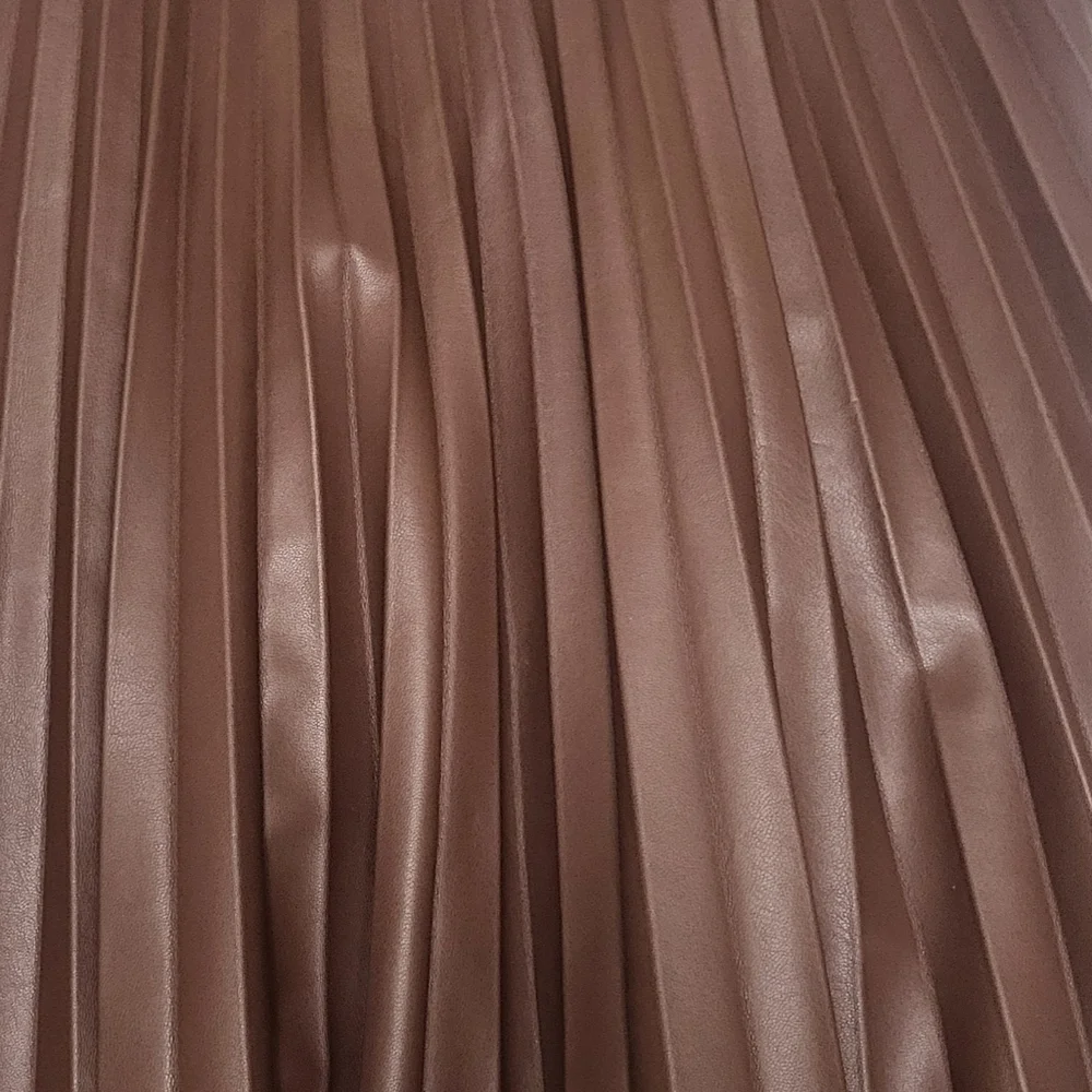 H&M Brown Leather Midi A-Line Pleated Skirt Full Circle - Picture 12 of 15